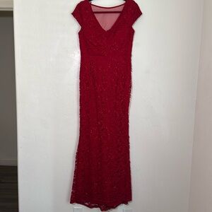 MARINA Red Lace V-Neck Dress